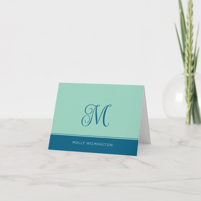 Simple Script Monogram Teal Navy Blue Note Cards (Front)