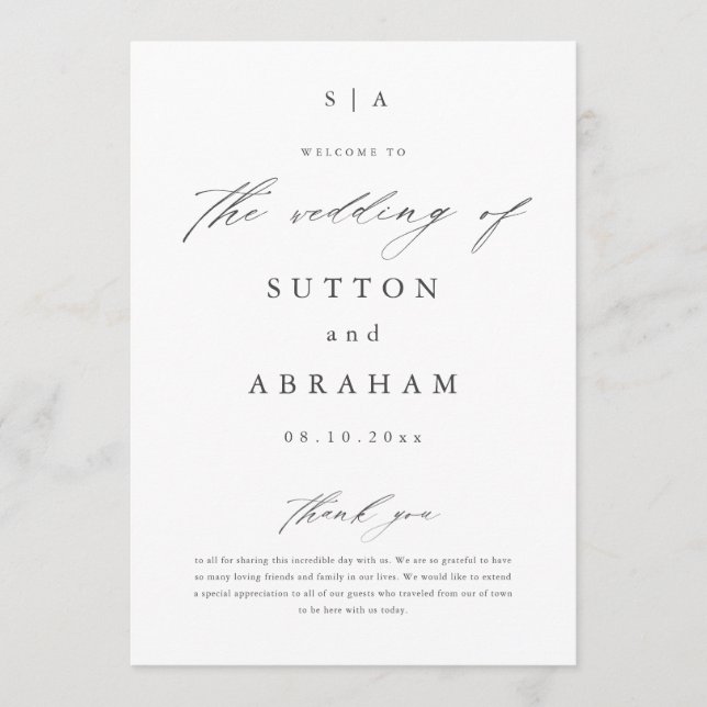 Simple Script Monogram Wedding Program (Front)