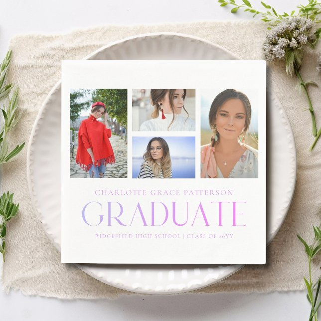 Simple Script Multi Photo Grad Graduation Party Napkin (Creator Uploaded)