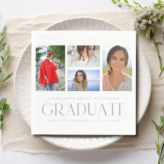 Simple Script Multi Photo Grad Graduation Party Napkin (Creator Uploaded)