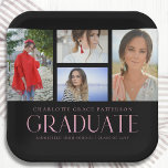 Simple Script Multi Photo Grad Graduation Party Paper Plate<br><div class="desc">Simple Script Multi Photo Grad Graduation Party Paper Plates Tableware features four of your favourite photos of your college or high school graduate on the front with the elegant modern pink calligraphy script "Graduate" overlay. Personalise with name, class of and school or college. Simple, stylish and classy. Created by ©Evco...</div>