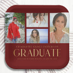 Simple Script Multi Photo Grad Graduation Party Paper Plate<br><div class="desc">Simple Script Multi Photo Grad Graduation Party Paper Plates Tableware features four of your favourite photos of your college or high school graduate on the front with the elegant modern gold calligraphy script "Graduate" overlay. Personalise with name, class of and school or college. Simple, stylish and classy. Created by ©Evco...</div>