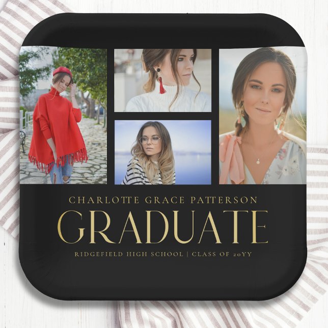 Simple Script Multi Photo Grad Graduation Party Paper Plate (Creator Uploaded)