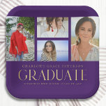 Simple Script Multi Photo Grad Graduation Party Paper Plate<br><div class="desc">Simple Script Multi Photo Grad Graduation Party Paper Plates Tableware features four of your favourite photos of your college or high school graduate on the front with the elegant modern gold calligraphy script "Graduate" overlay. Personalise with name, class of and school or college. Simple, stylish and classy. Created by ©Evco...</div>
