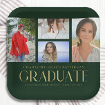 Simple Script Multi Photo Grad Graduation Party Paper Plate<br><div class="desc">Simple Script Multi Photo Grad Graduation Party Paper Plates Tableware features four of your favourite photos of your college or high school graduate on the front with the elegant modern gold calligraphy script "Graduate" overlay. Personalise with name, class of and school or college. Simple, stylish and classy. Created by ©Evco...</div>