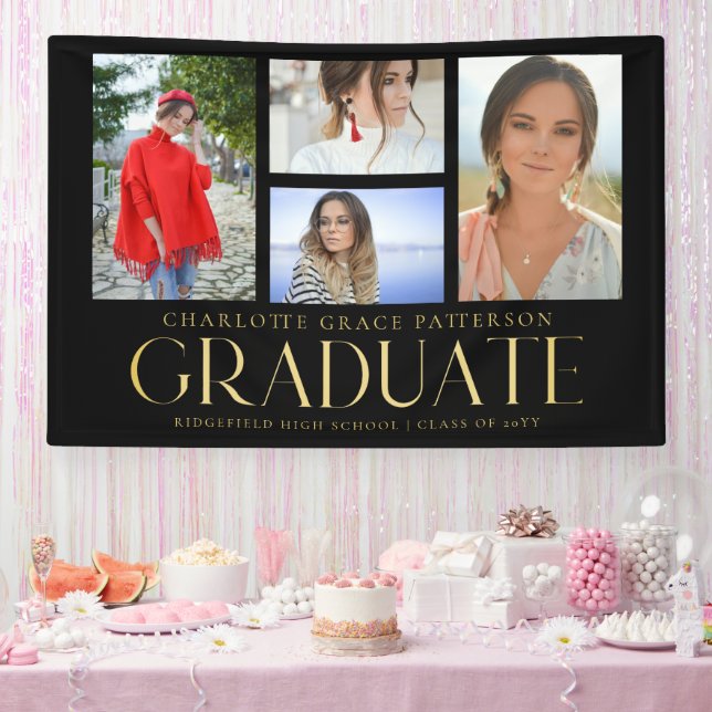 Simple Script Multi Photo Graduation Announcement  Banner (Party)