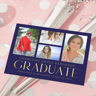 Simple Script Multi Photo Graduation Announcement Postcard