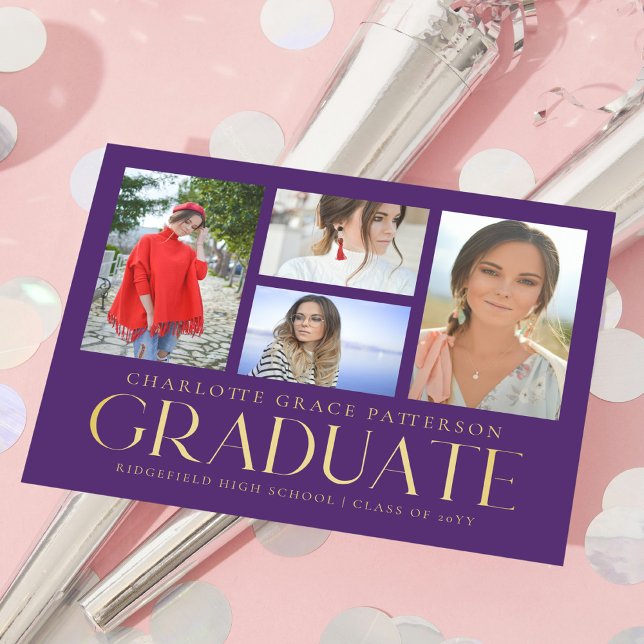 Simple Script Multi Photo Graduation Announcement Postcard (Creator Uploaded)