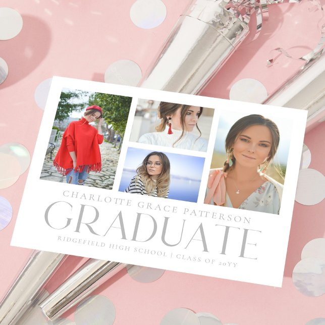 Simple Script Multi Photo Graduation Announcement Postcard (Creator Uploaded)