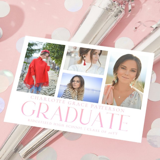 Simple Script Multi Photo Graduation Announcement  Postcard (Creator Uploaded)