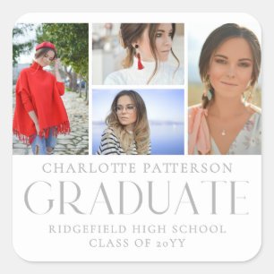 Simple Script Multi Photo Graduation Announcement Square Sticker