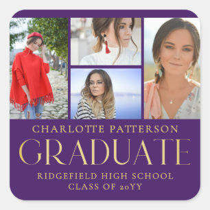 Simple Script Multi Photo Graduation Announcement Square Sticker