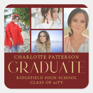 Simple Script Multi Photo Graduation Announcement Square Sticker