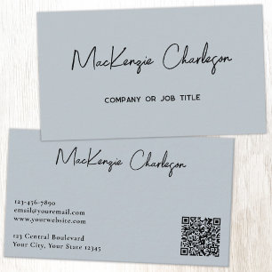 Simple Script Name and Text QR Code Powder Blue Business Card