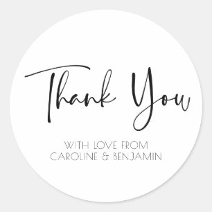 Simple Script Name Black and White Thank You  Classic Round Sticker