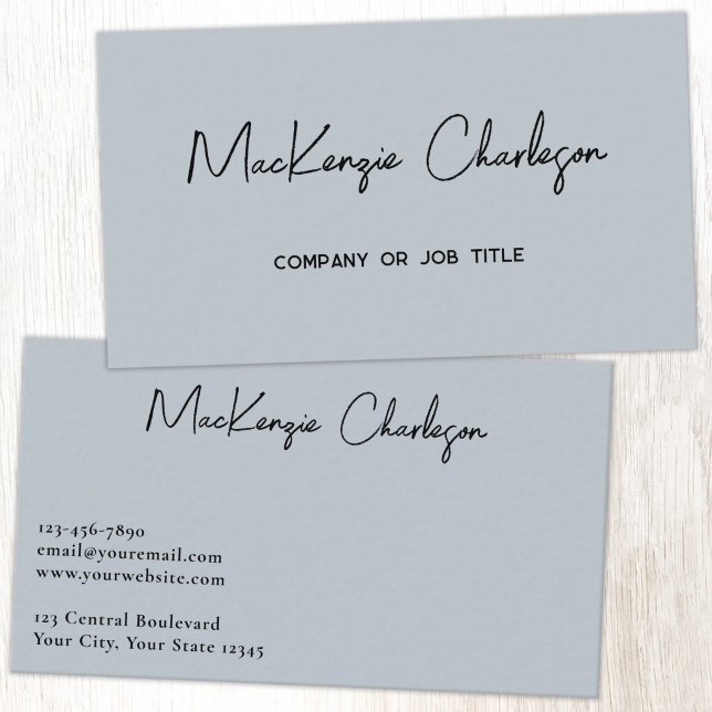 Simple Script Name Modern Powder Blue Business Card (Simple modern minimalist script professional business card design powder blue)
