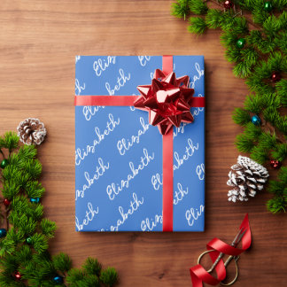 Simple Script Name Personalised Blue Wrapping Paper