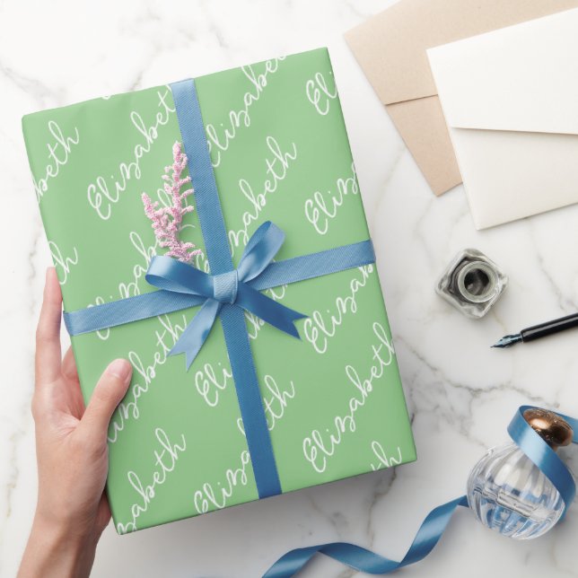 Simple Script Name Personalised Green Wrapping Paper (Gifting)