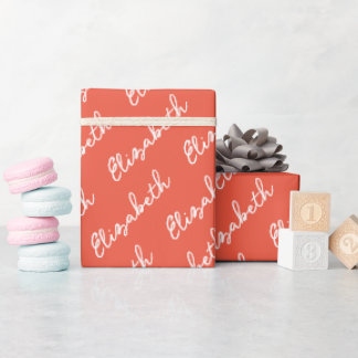 Simple Script Name Personalised Orange Wrapping Paper