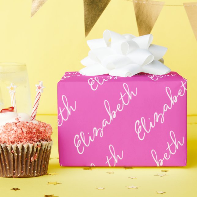 Simple Script Name Personalised Pink Wrapping Paper (Birthday Party)