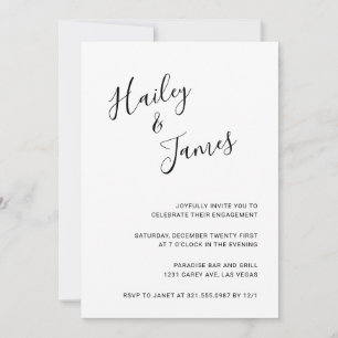 Simple Script Names Black White Engagement Party Invitation