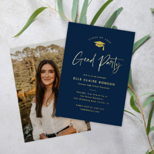 Simple Script Navy Blue Photo Graduation