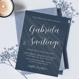 Simple Script Navy Blue White Wedding Invitation