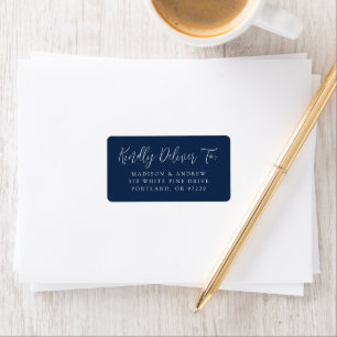 Simple Script Navy Wedding RSVP Address Label