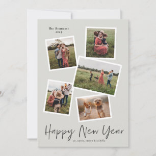 Simple Script New Year 5 Photo Collage Holiday Card