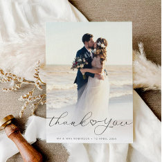Simple Script Newlyweds Wedding Photo Thank You Card at Zazzle