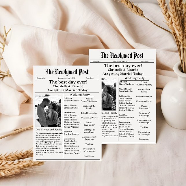 Simple script newspaper wedding save the date invi invitation (Creator Uploaded)