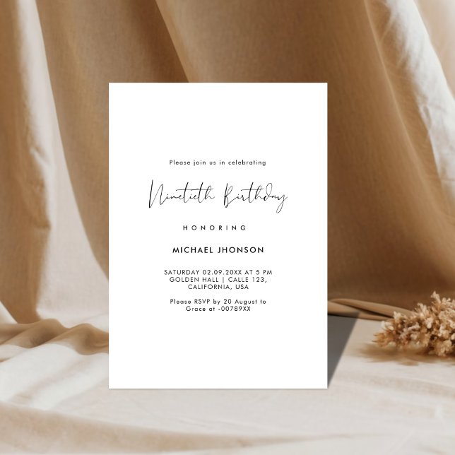 Simple Script Ninetieth Birthday Invitation (Creator Uploaded)