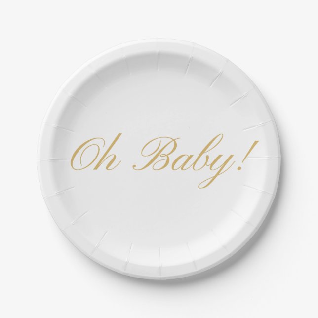 Simple Script Oh Baby| Baby Shower  Paper Plate (Front)