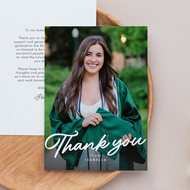 Simple script one photo graduation thank you card (Creator Uploaded)