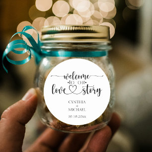 Simple Script 'our Love Story' Wedding Classic Round Sticker