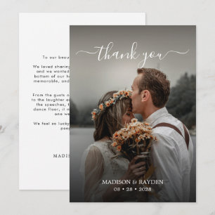Simple Script Overlay Wedding Photo Thank You Card