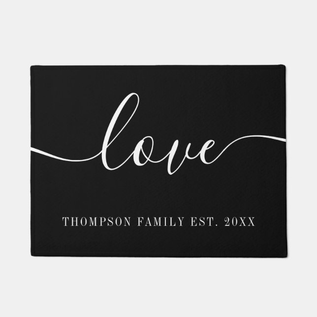 Simple Script Personalised Family Name Love Doormat (Front)