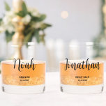 Simple Script Personalised Groomsmen Wedding Party Whiskey Glass<br><div class="desc">Looking for a simple, classic yet trendy gift for your bridal party? These elegant whiskey glasses are a practical gift that they can use even after your wedding day! Text pictured in black script typography. All text, including title, date and names, can be changed. You can change the title to...</div>