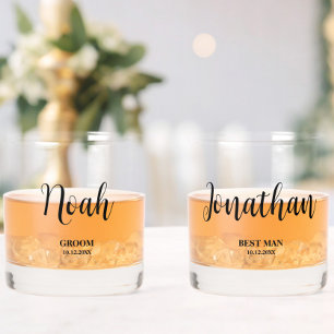 Simple Script Personalised Groomsmen Wedding Party Whiskey Glass
