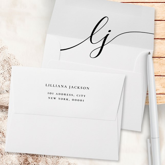 Simple Script Personalised Stationery Black White Envelope (Creator Uploaded)