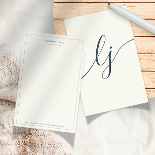 Simple Script Personalised Stationery Ivory Navy