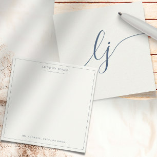 Simple Script Personalised Stationery Ivory Navy Card