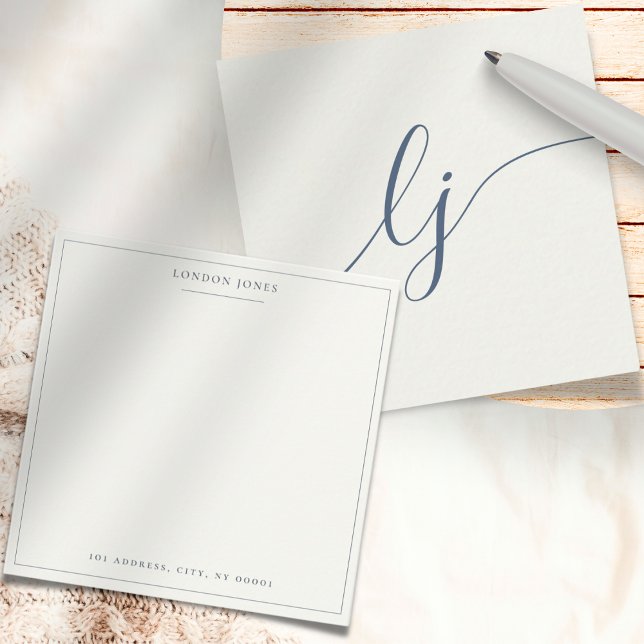 Simple Script Personalised Stationery Ivory Navy Card (Creator Uploaded)