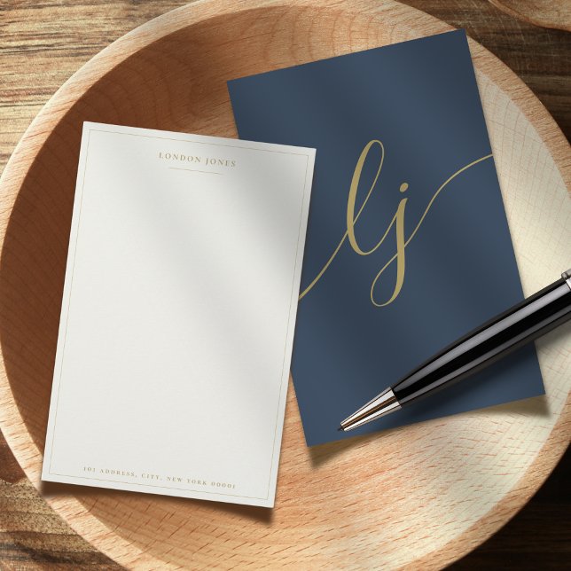 Simple Script Personalised Stationery Navy Gold (Creator Uploaded)