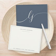 Simple Script Personalised Stationery Navy & Ivory