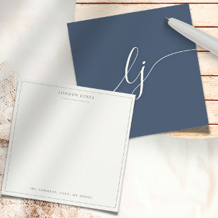 Simple Script Personalised Stationery Navy Ivory Card