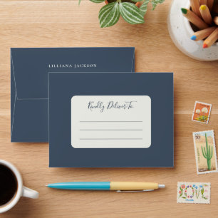 Simple Script Personalised Stationery Navy Ivory Envelope