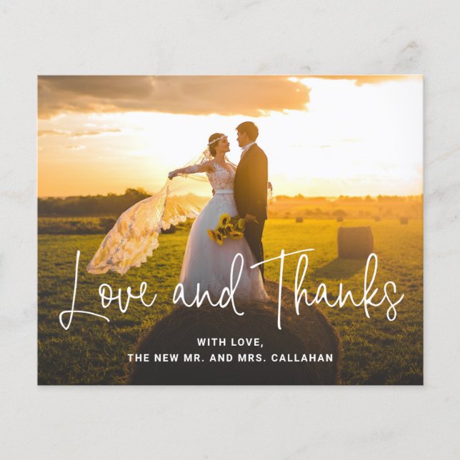 Simple Script Photo Budget Wedding Thank You Card (Front)