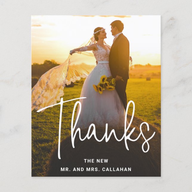 Simple Script Photo Budget Wedding Thank You Card (Front)