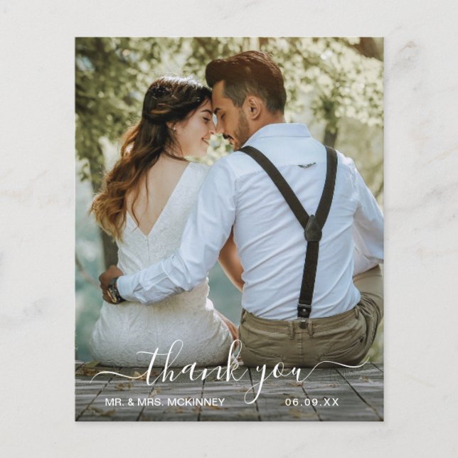 Simple Script Photo Budget Wedding Thank You Card (Front)